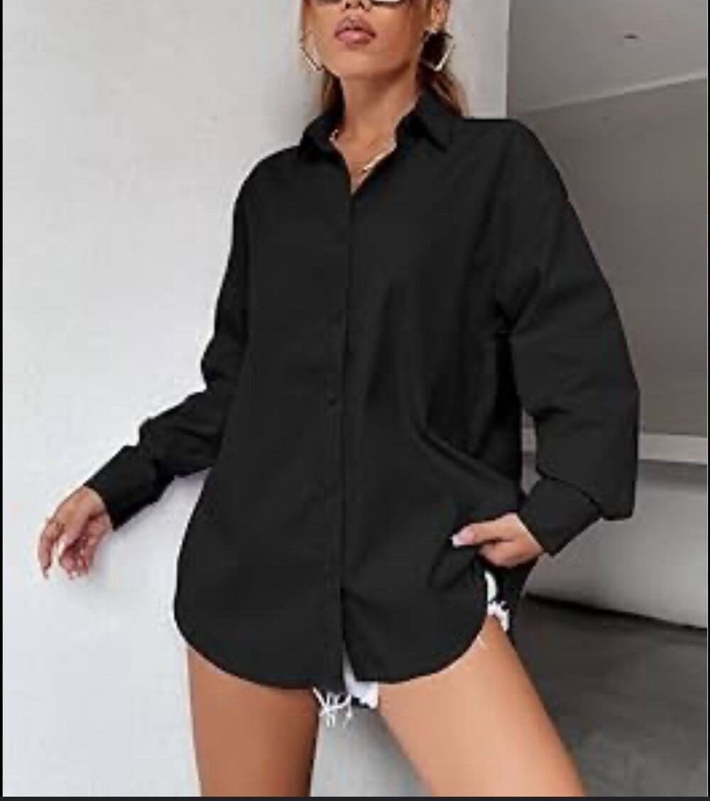 Lala Factory Black Button Down Puff Sleeves Cotton Blend S